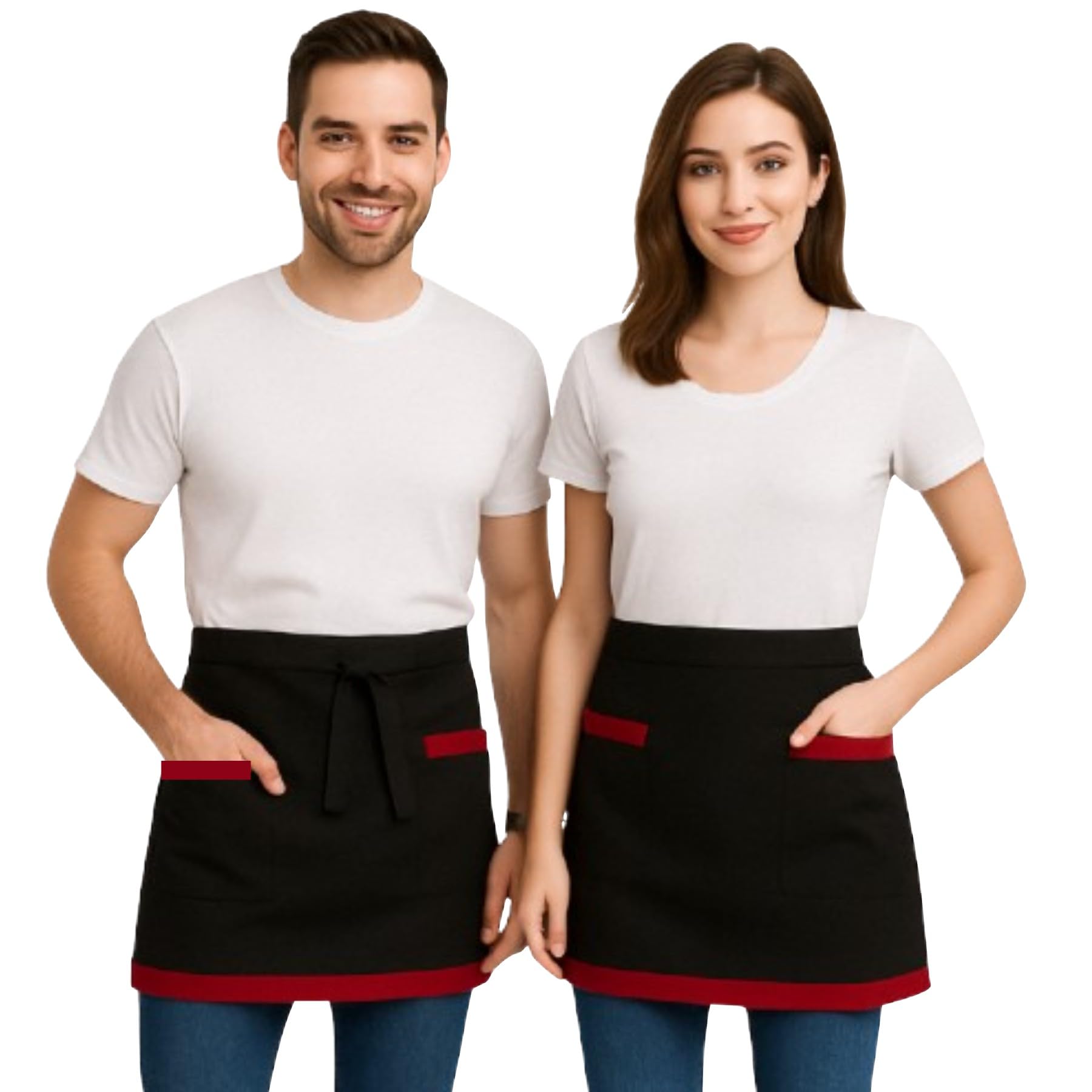 XChef Delantal Cocina Mujer y Hombre. Personalizable. 2 Piezas. Delantal Camarero Corto con Ribete de Color Uniforme Limpieza Mujer 2 Bolsillos Lavado a Máquina. No Necesita Planchado
