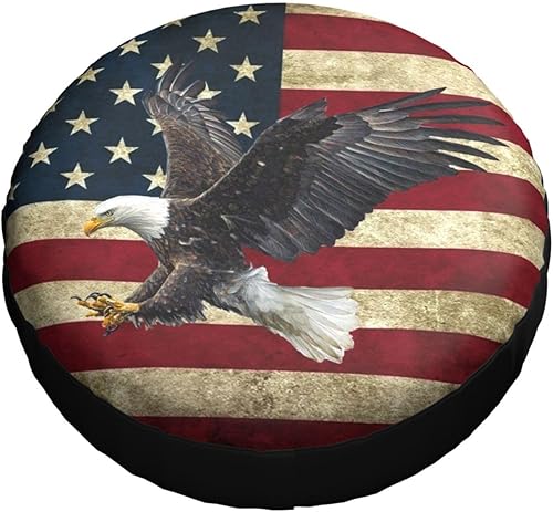 Miniatura 9 de Cubierta de neumático de repuesto con bandera estadounidense de águila calva, protector de neumáticos de ruedas, resistente a la intemperie para