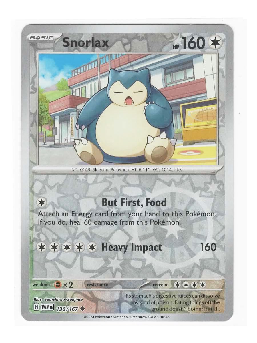Amazon.com: Pokemon – Snorlax 136/167 – Twilight Masquerade – Reverse Foil  Card – Rev Holo : Toys & Games