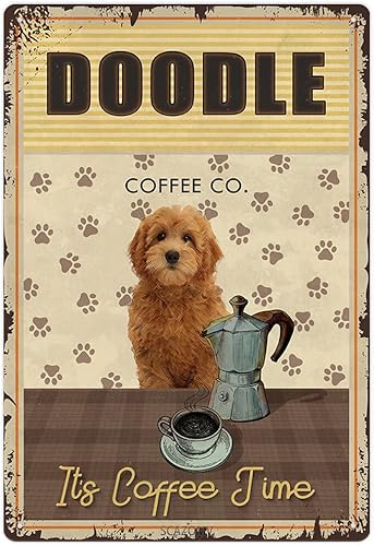 Miniatura 12 de Cartel de metal con diseño de perro de montaña bernés de café con impresión retro para el hogar, cocina, cafetería, bar, decoración de pared, dorado