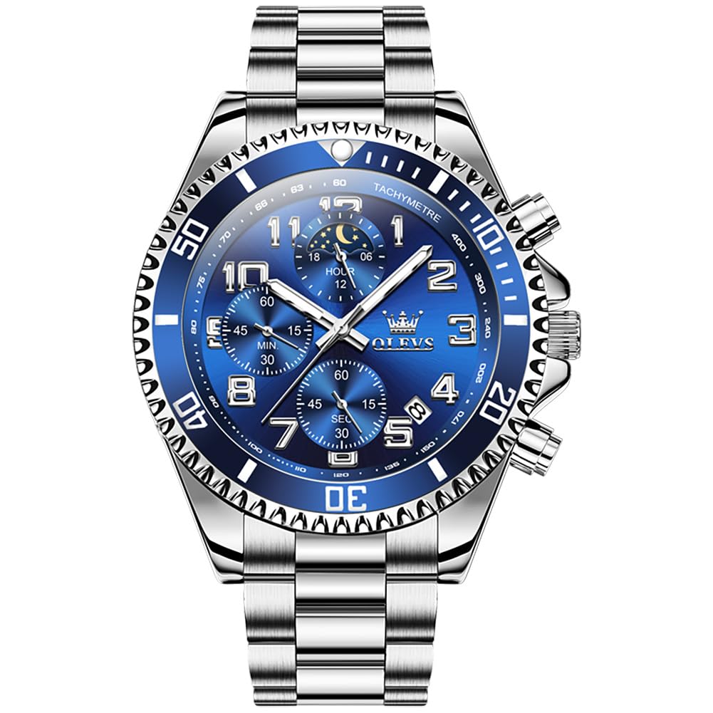 OLEVS Uhr Herren Klassisches Luxus Großes Zifferblatt Edelstahl Herrenuhr Chronograph Wasserdicht Leuchtend mit Datum Analoger Quarz Armbanduhr Herren