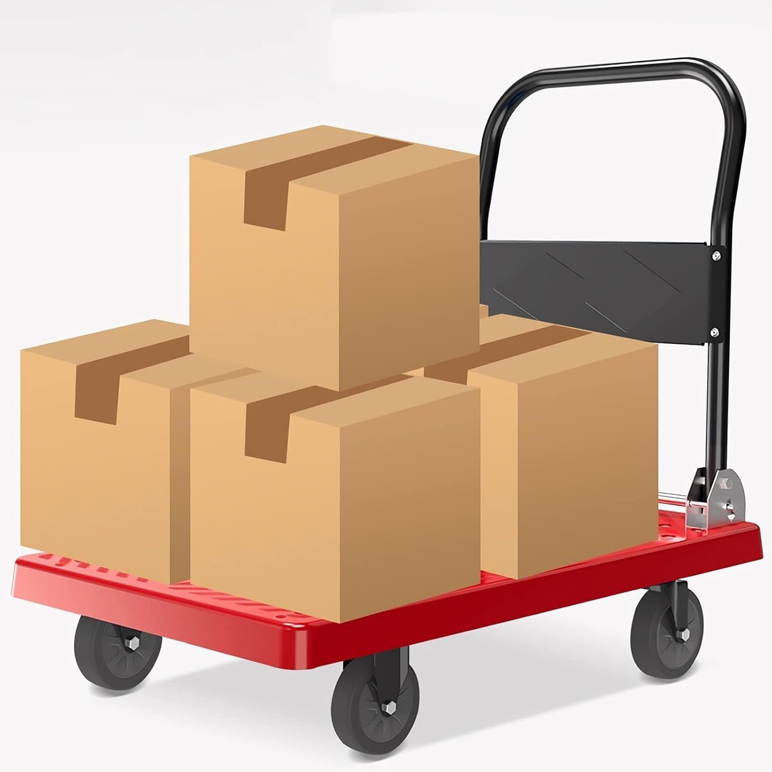 Plattformwagen, Schubkarre, zusammenklappbarer Plattformwagen, Kunststoffdeck und Metallgriff, Handwagen mit Rädern, zusammenklappbarer Schubwagen zum Bewegen von Gepäck