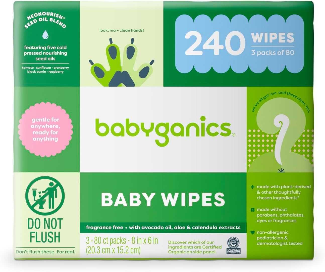 Baby Wipes, Unscented Diaper Wipes, 240 Count, (3 Packs of 80)