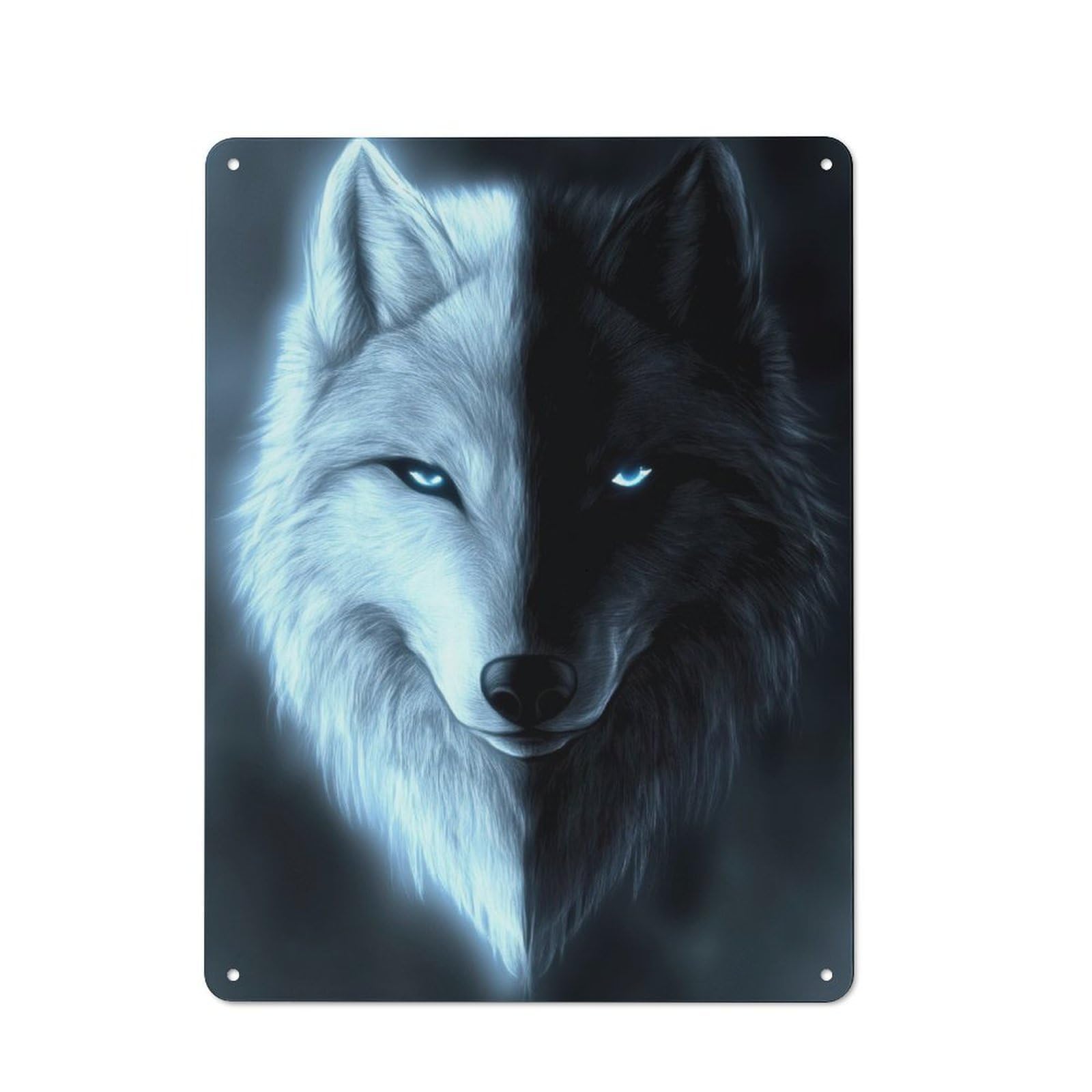 Vintage Cafe Metal Sign 40x30cm Featuring Wolf with Blue Eyes, Bistro Wall Plaque for Cafe, Bistro, Bakery Or Restaurant