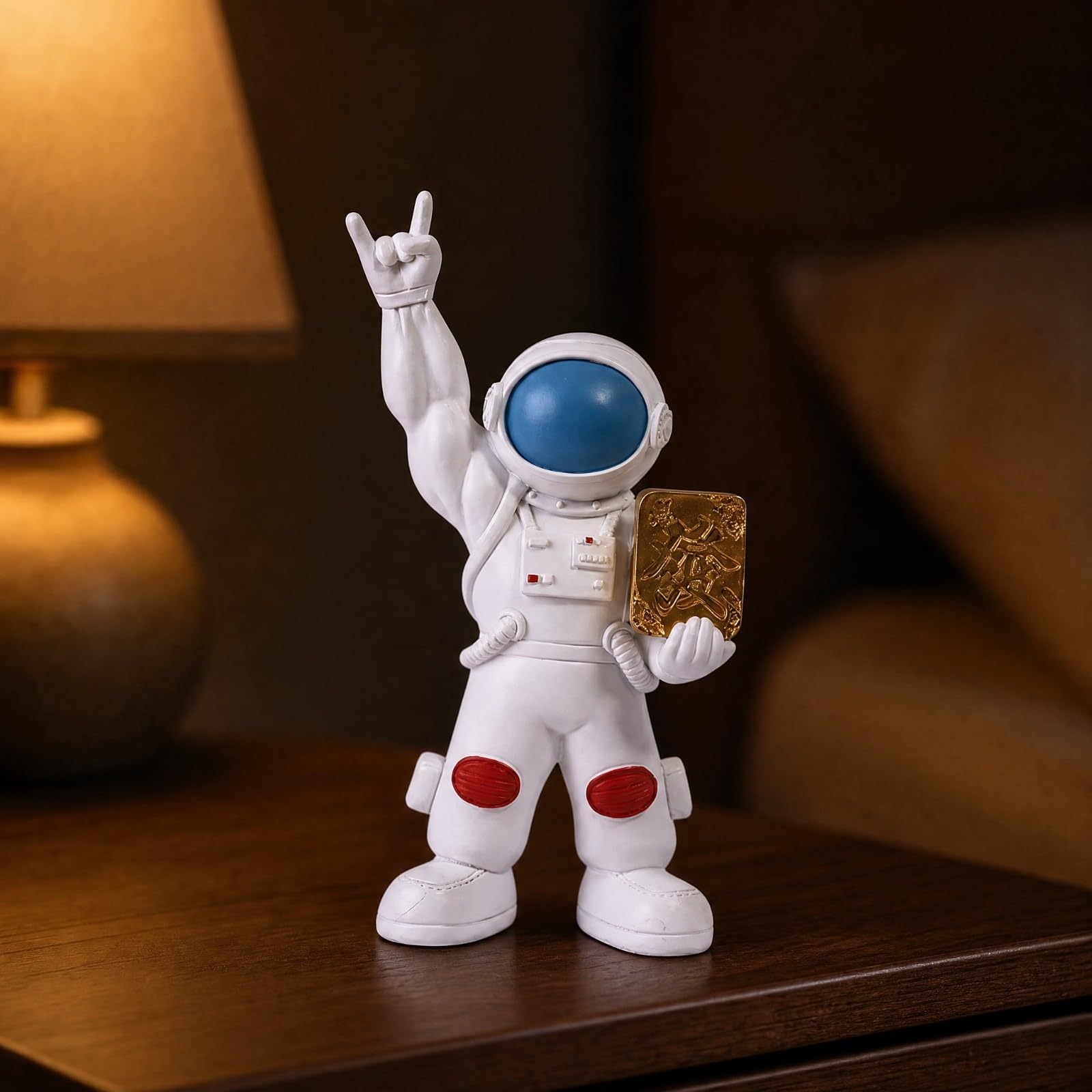 Statuetta in Resina Sintetica con Braccio Sollevato E Base Compatta per Scrivania E Ripiano da Ufficio Camera Letto E Libreria, Capelli Oro