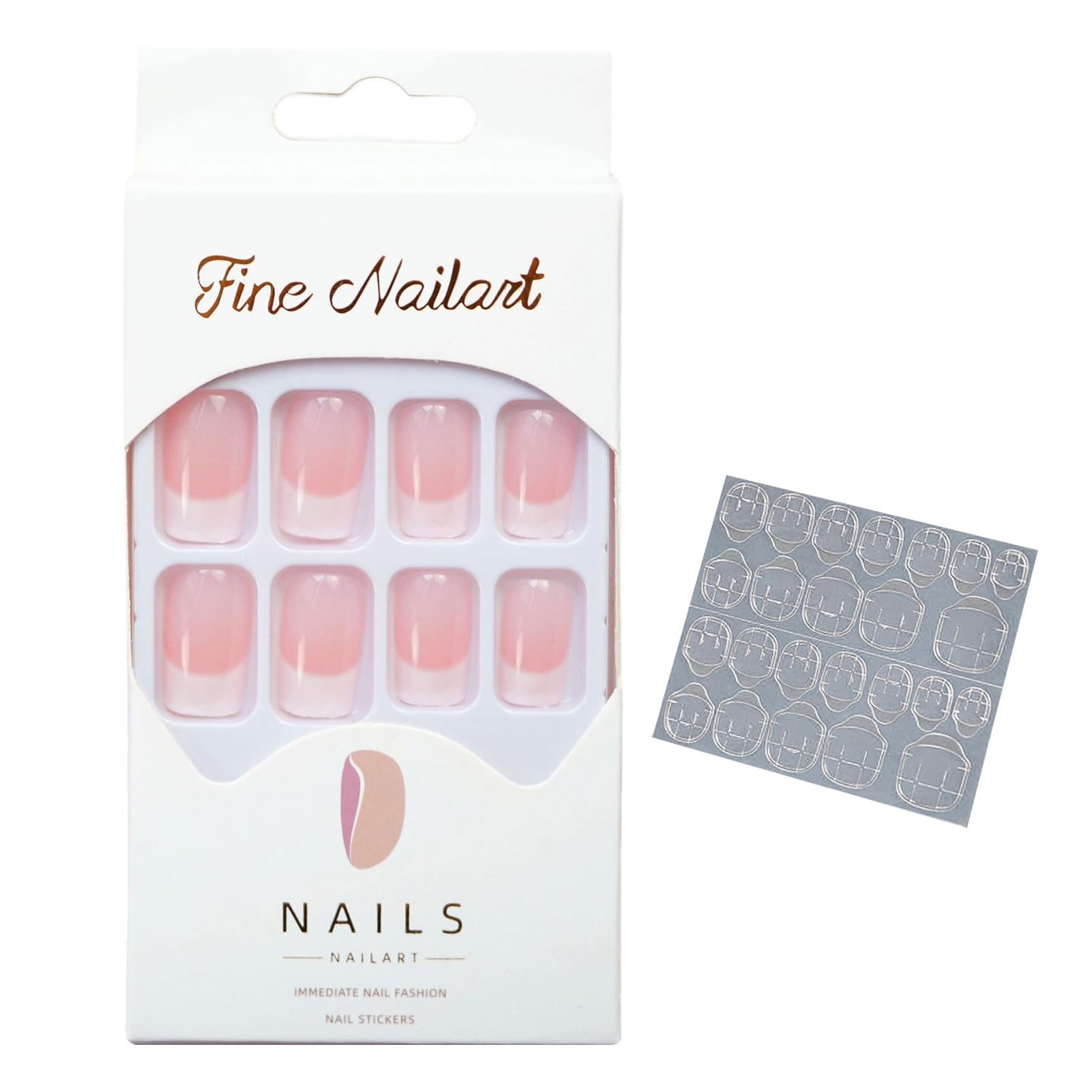 24pcs Press on Nails with Glue Square Short Glossy Nail Extension Full Cover Women Girls Natural Fake Nails Salon Home Use (Pink)