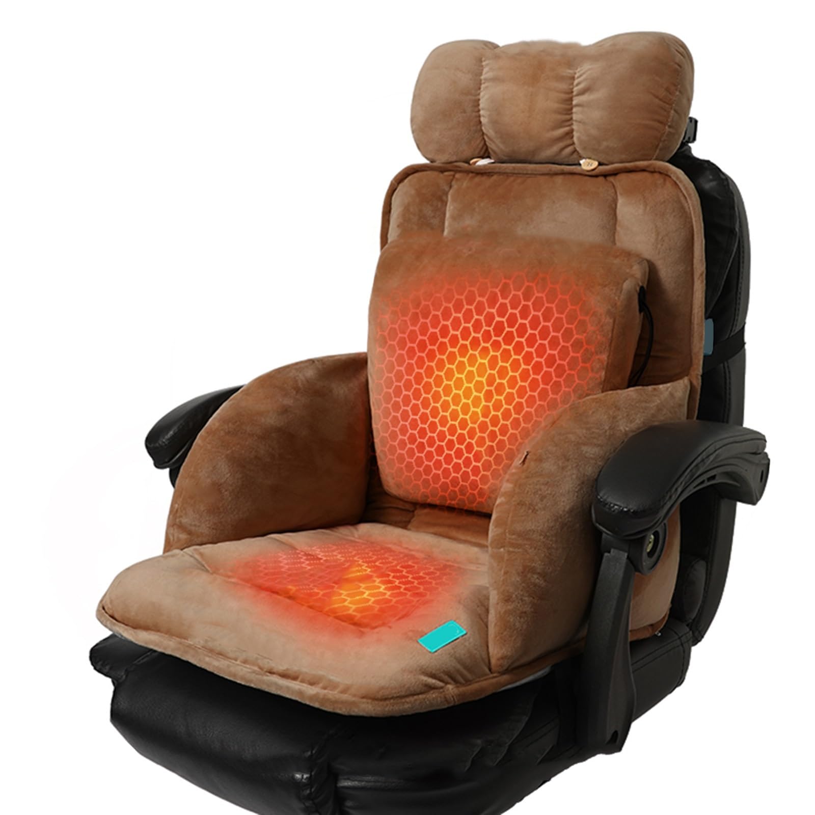 Scalda Sedia Ufficio, Coprisedile Riscaldato USB per Sedia con Braccioli e Supporto Lombare, Cuscino Termico Elettrico con 3 Livelli di Calore(Brown)