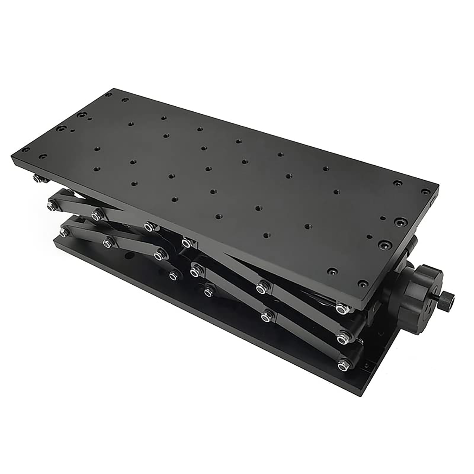 Laboratoryjny stół podnoszący, aluminiowy podnośnik nożycowy o skoku 120 mm i nośności 20 kg, mechanizm samoblokujący do laboratorium optycznego i fabrycznego