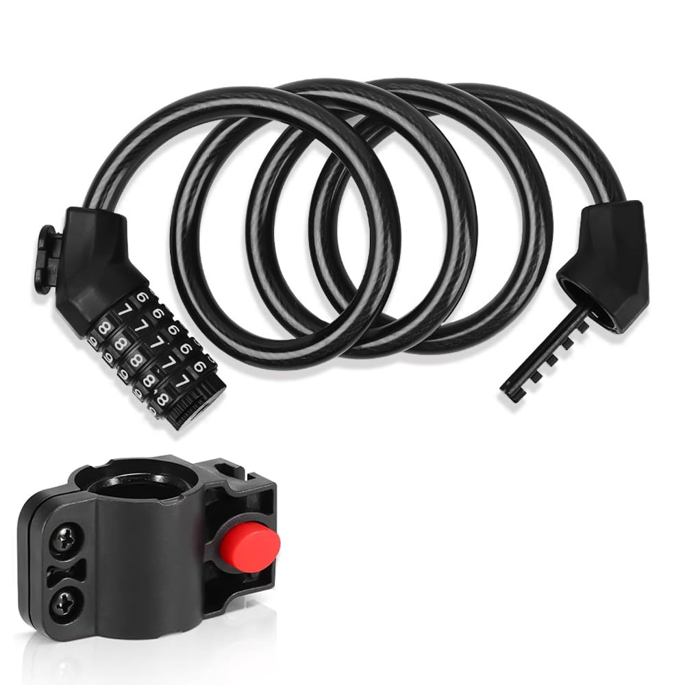 Bike Lock with Mounting Bracket Bicycle Locker Combination 5 Digit 120cm/12mm Long Cycle Cable Locks Bike Locks High Security for E-Bike Mountain Bike Outdoor Ski Gate Accessoriess
