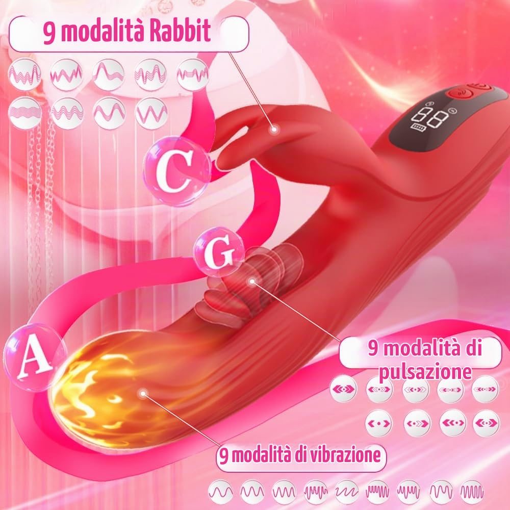 3 in 1 Vibrat0re Point G Rabbit per donne Schermo LCD Vibrat0re Stimolatore clitorideo Dildo realistico Vibrat0re Point G Sex toy per adulti