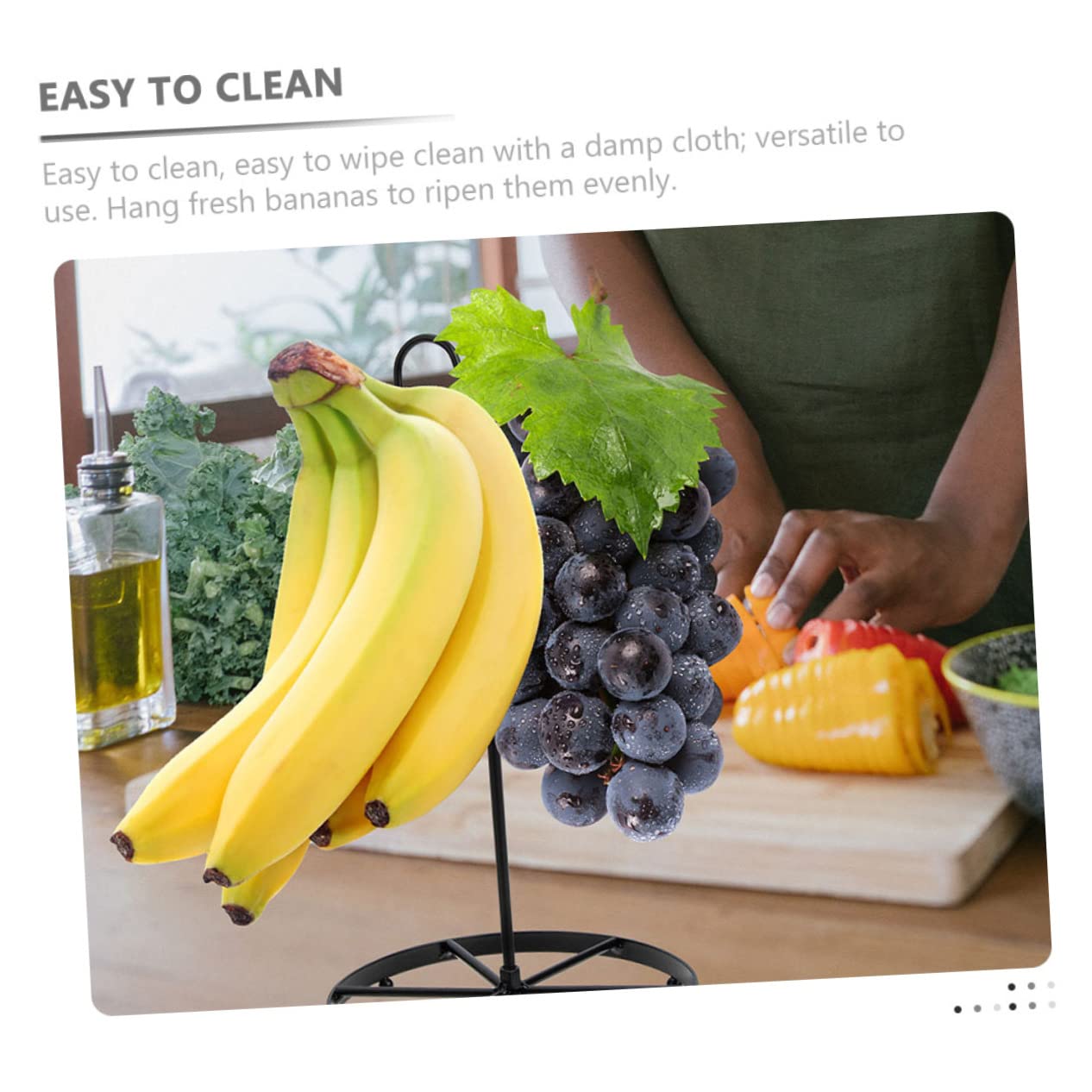 Ciieeo Supporto per banane da cucina, salvaspazio, con doppi ganci, leggero, per appendere banane e uva per mantenere fresche più a lungo