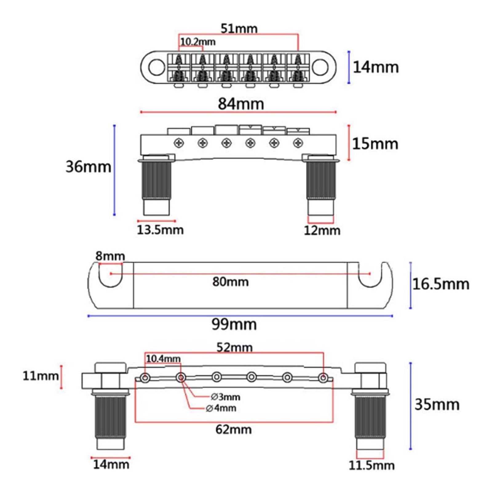 Adatto Per Il Supporto Per Corde Per Chitarra Elettrica Con Dado Superiore E Inferiore Per Cordiera A Ponte Chitarra Bridge(Gold)