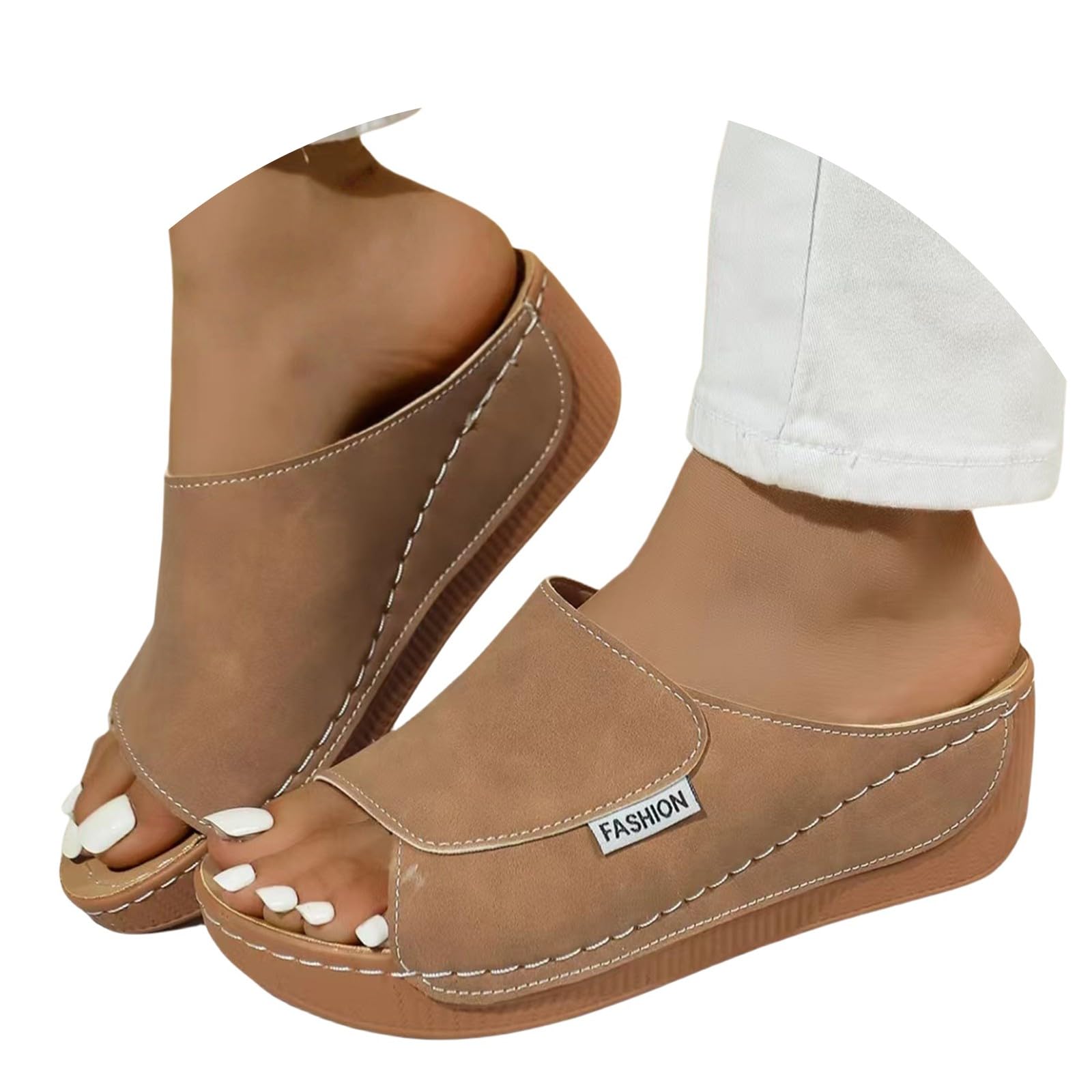 Générique Sandales Femme été Mode Mules Compensées Chaussons orthopédique Confortable Bout Ouvert Plateforme Pantoufles Chaussures de Plage