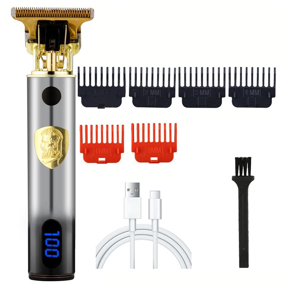 Maquina de Cortar Pelo Hombre, Máquina cortadora de pelo eléctrica con cabezal de aceite Retro recargable T9 LCD for peluquero(Sliver black)