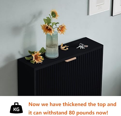 Miniatura 3 de Armario de zapatos, organizador independiente moderno con 2 cajones abatibles, armario estrecho para zapatos, para entrada, color negro