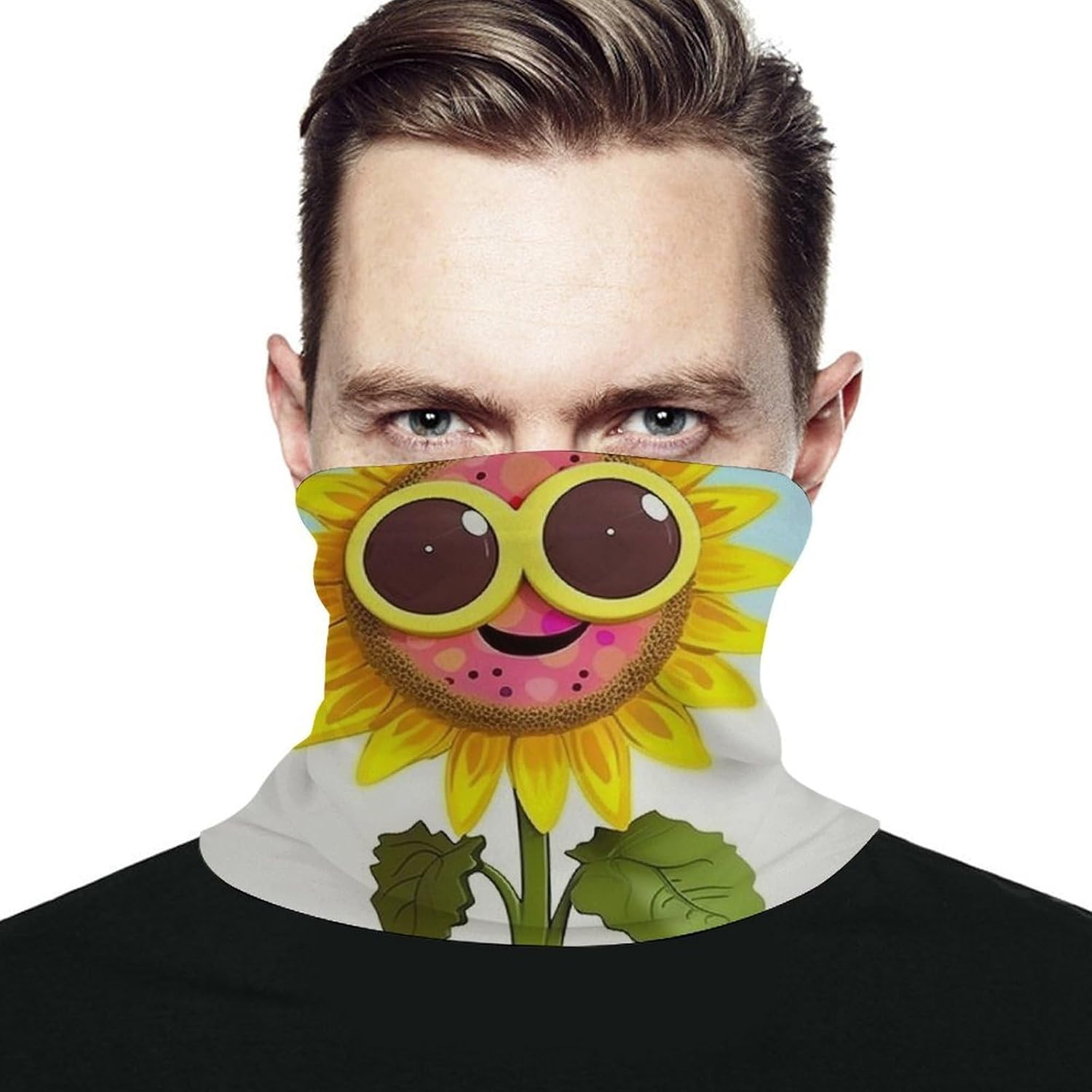 Cartoon Sunflower Neck Gaiter Face Mask with Drawstring, UV Protection Balaclava Breathable Ski Mask for Cycling Hunting Running Hiking, Multi Headwear for Men Women
