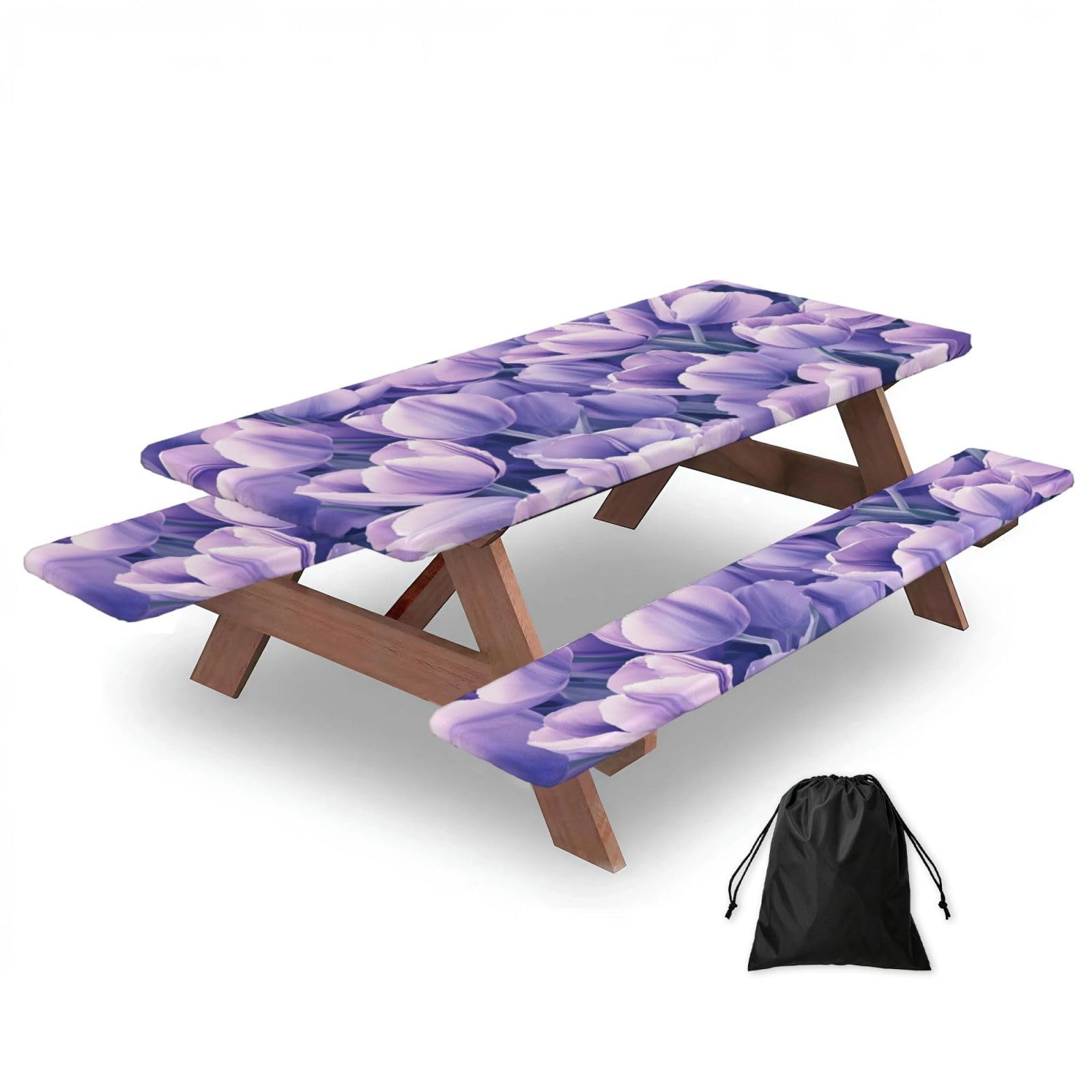 Mantel de picnic con fundas de banco elástico de 6 pies rectangular lavable para mesa de patio