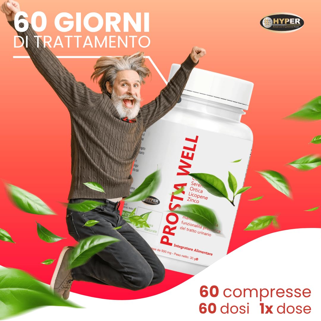 Prosta Well Integratore Benessere Salute Favorisce la Funzionalità della Prostata e delle Vie Urinarie con Serenoa Repens Ortica Licopene Zinco Alto Dosaggio 240 Compresse Prodotto in Italia