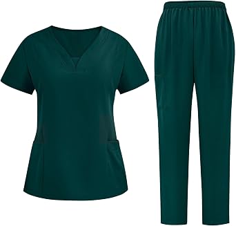 Scrub Sets Women V-Neck Nursing Uniform Nurse Workwear Stretch Straight Leg Pants Scrubs Suit with Pocket
