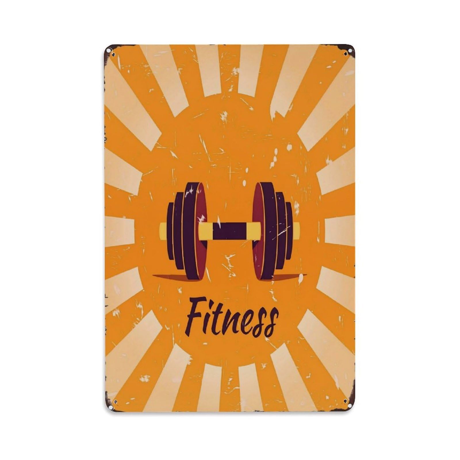 Jdfenggu Vintage Dumbbell Sunburst Fitness Poster Design Retro Metal Tin Sign, Decor Art Poster For Bar, Home, Man Cave, Kitchen, Laundry Room Gift 8X12inch