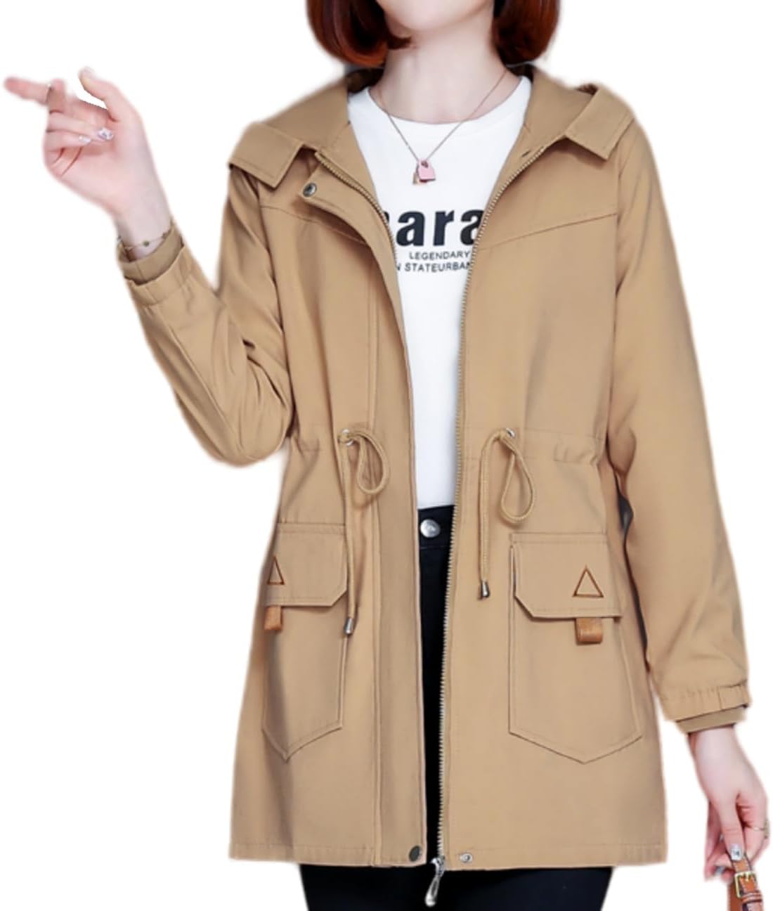 Women's trench coats spring and fall hooded trench coats mid-length coats