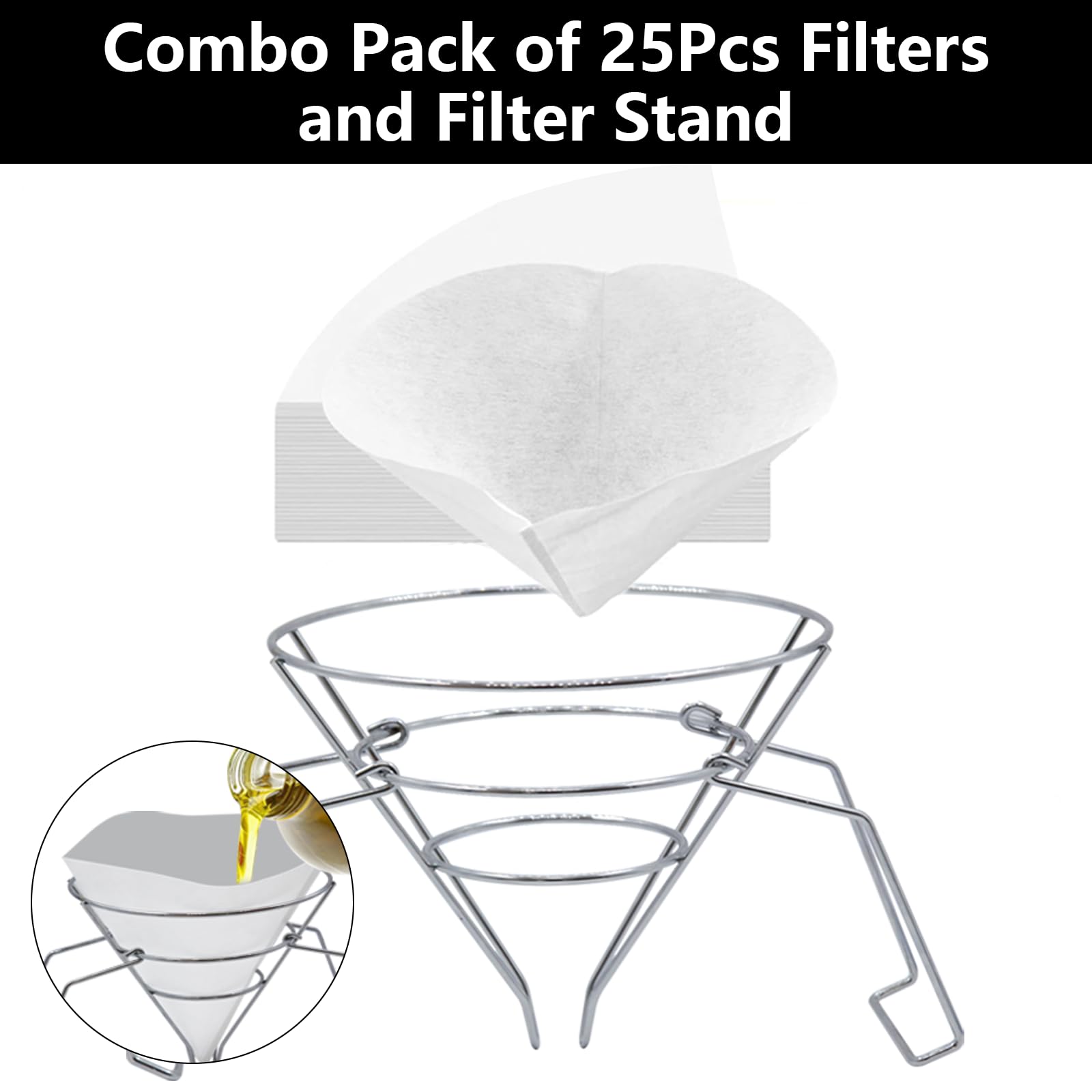 Filtro de aceite de cocina de 10 pulgadas y soporte colador con 25 papeles de filtro