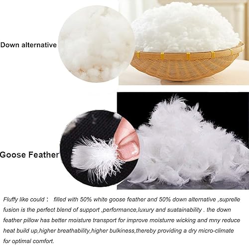 Miniatura 3 de achard Juego de 2 almohadas de cama de plumas de ganso blanco, tamaño Queen, suaves, 100% algodón, poliéster de relleno envolvente de soporte suave