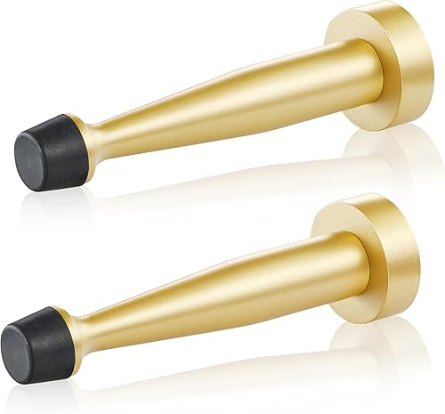 QOGRISUN 's Topes de puerta de latón macizo resistentes, 4 pulgadas de longitud total de tope decorativo de pared con punta de parachoques de goma,