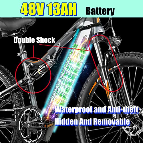 Electric Mountain Bikes For Adults，Peak 750W Bafang Motor, 27.5'' Electric Bicycle, Hydraulic Brakes, 13Ah Ebike Moped Cycle, Full Suspension E-Mtb, 9-Speed Gears (Black Bf Motor) #TOP6