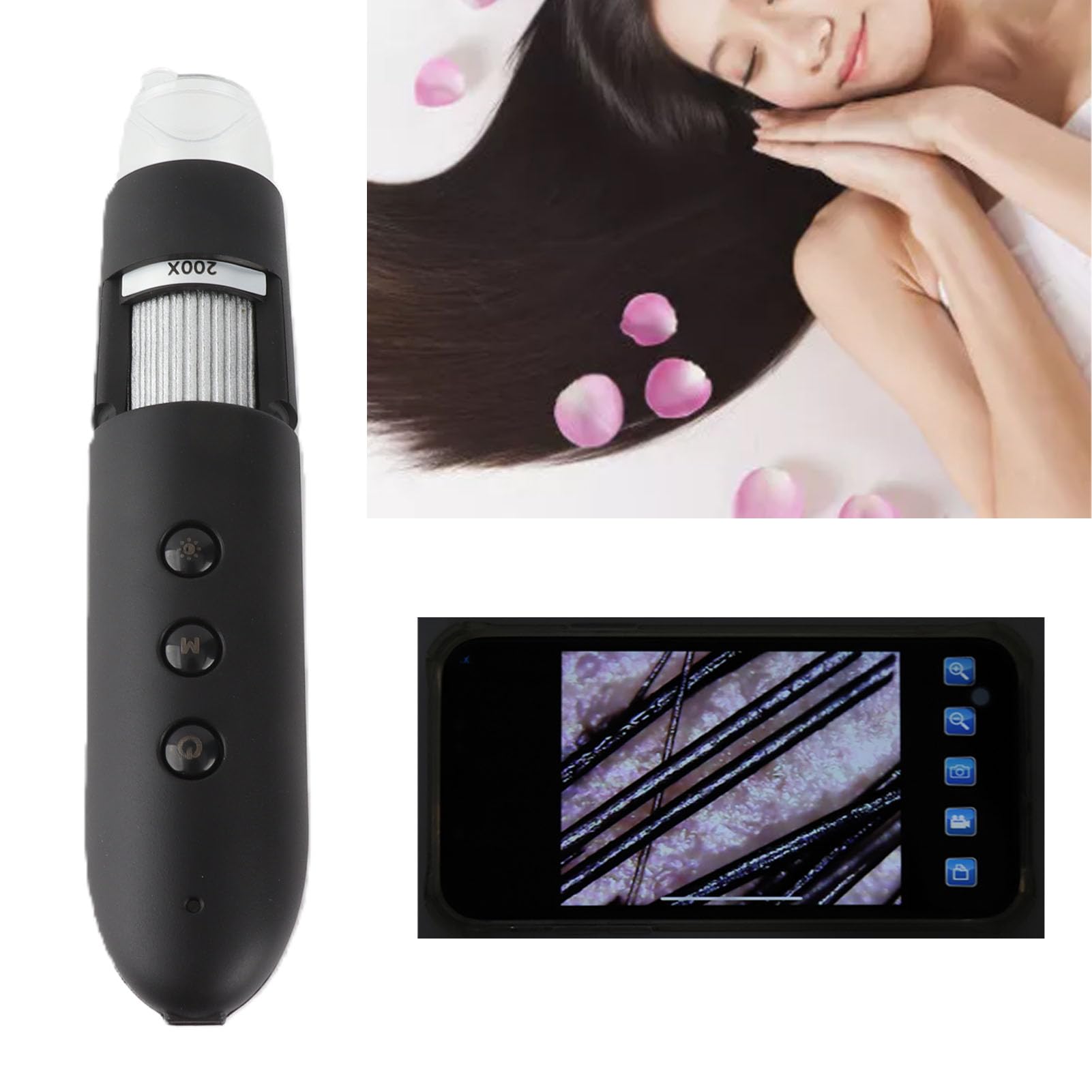 Fabater Microscopio Digitale Wireless 200X Microscopi Portatili Portatili per l'analisi dei Capelli del Cuoio Capelluto, Rilevatore WiFi della Pelle del Cuoio Capelluto con Luce LED per Salone di