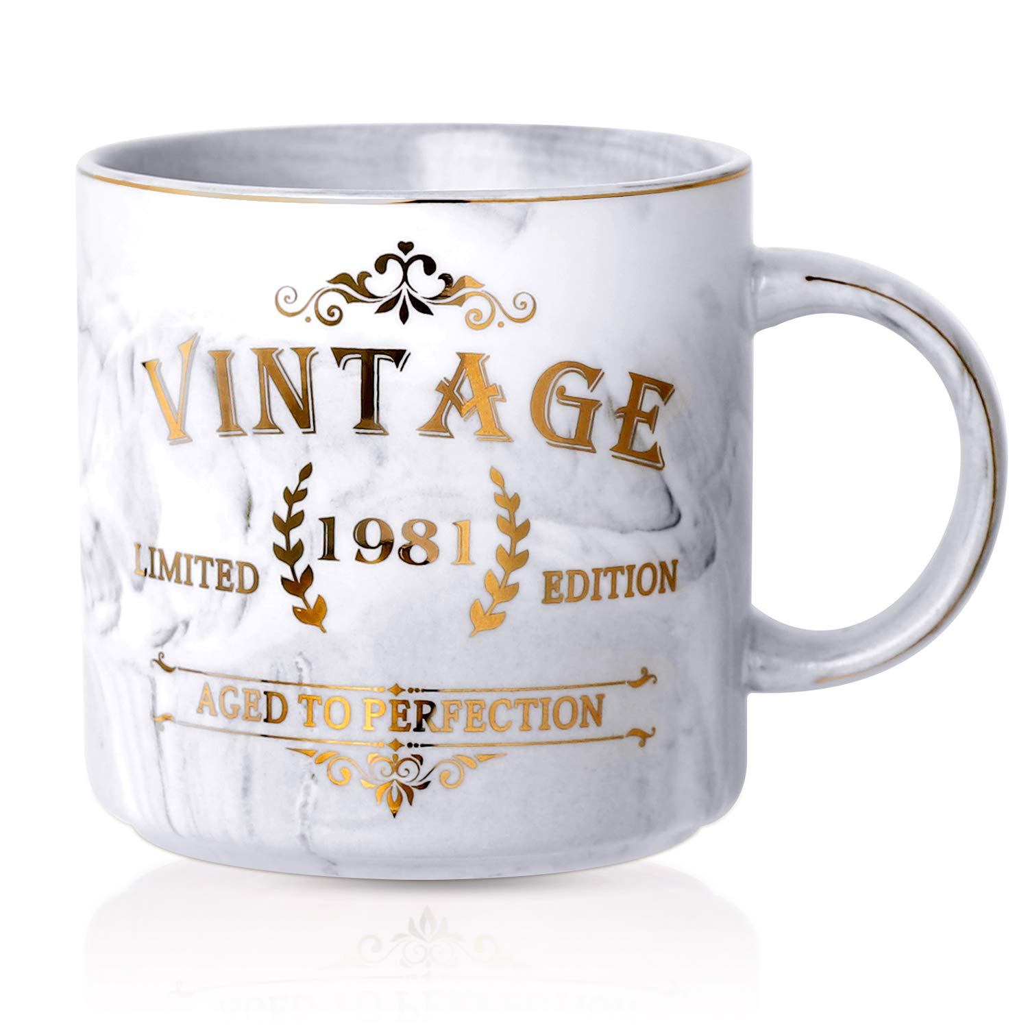 O'Loré1981 40th Birthday Gifts for Women and Men Ceramic Mug, Funny Vintage 1981 Aged to Perfection, Idea for Him or Her, Ceramic Marble Cups 13oz (1981 Grey)