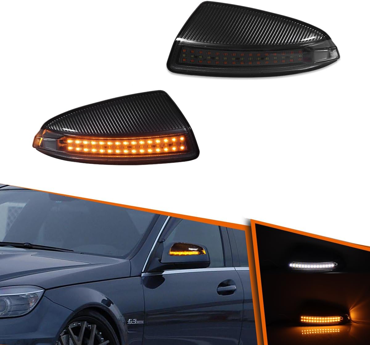 ADIIL For Benz ML C-Class W204 C300 C350 C63 Smoked Lens Switchback Amber&White LED Mirror Signal Lights