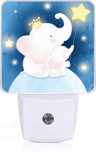 Little Cute Elefante Estrella Luz Nocturna, Lámpara Nocturna Estrellada de Luna Nocturna con Sensor de Dusk to Dawn Lámpara LED de 0.5W Eficiencia