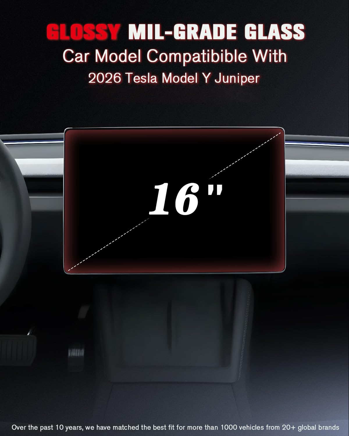 Matowa folia ochronna na wyświetlacz Tesla Model Y 2026 Juniper, bez odblasków, rozmiar 16" i 8", szkło hartowane 9H, antyrefleksyjne, z zestawem montażowym