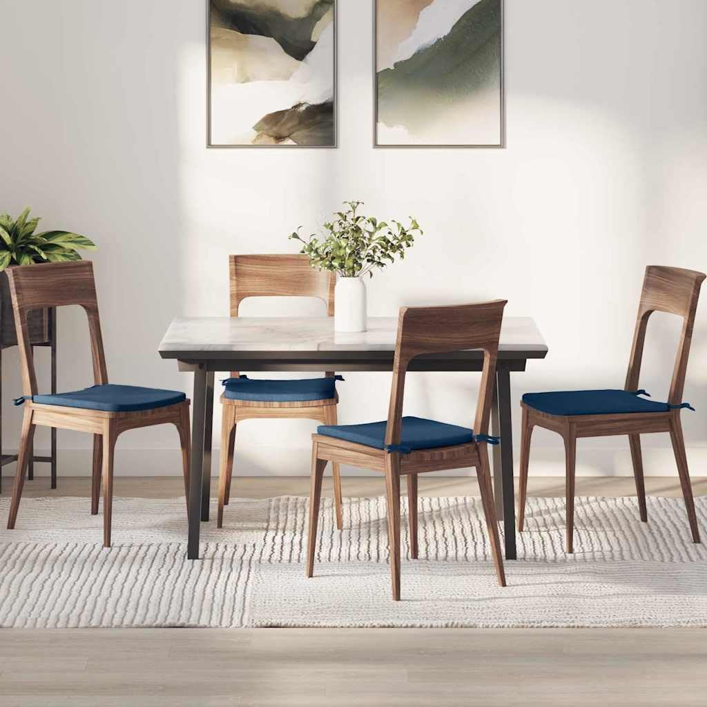 Sitzkissen 4er Set Blau 40 x 40 x 3 cm - Komfortable Stuhlkissen mit Bändern und Reißverschluss - Weiche Sitzauflage aus Stoff für Esszimmer, Küche und Home Office