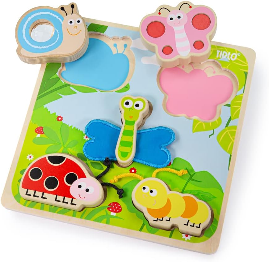 Tidlo Touch & Feel Puzzle (Insects) - Wooden Sensory Puzzles, Kids Animal Jigsaws, Fun & Educational Early Learning Toy, Baby & Toddler Gifts, Age 1 Year Old +