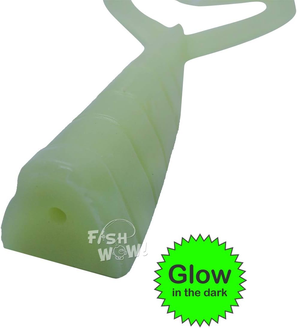 4pcs 3oz Each Glow Fish WOW! 12" (with Tail Extended) Twin Tail Perch Grub 9 inch Heavy Fat scampi Soft Lure with a pre-Hole