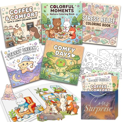 5PCS Coloring Book for Adults Relaxation Arts and Crafts Coloring Gifts for Women 160 Simple and Cute Patterns Include Comfy & Dream & Relief & Colorful & Comfort
