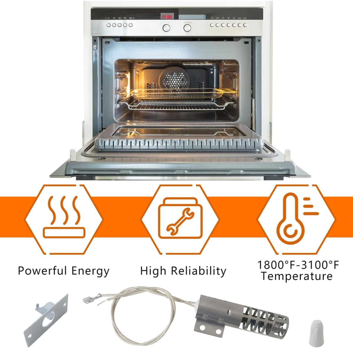 2026 Upgraded 120V 2.5-3.0 A Igniter Replacement WB2X9154 for Ho-tpoint Ro-per Oven Model RGB745WEH7WW RGB745BEHACT, Replace WB13K10027 WB13K3 PS243425 AP2014008 with a 1990mm Wire