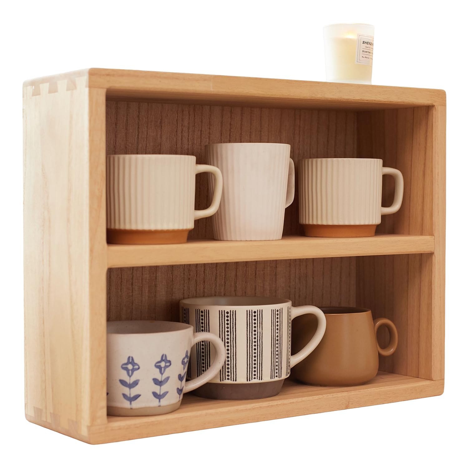 KIRIGEN Holzregal, Küchenregal und Schreibtisch-Organizer, Natur | 2 Ebenen; ca. 41 × 13 × 31,3 cm; Paulownia-Massivholz; Schlitz-und-Zapfen-Verbindung; fertig montiert; Pflanzenöl-Finish