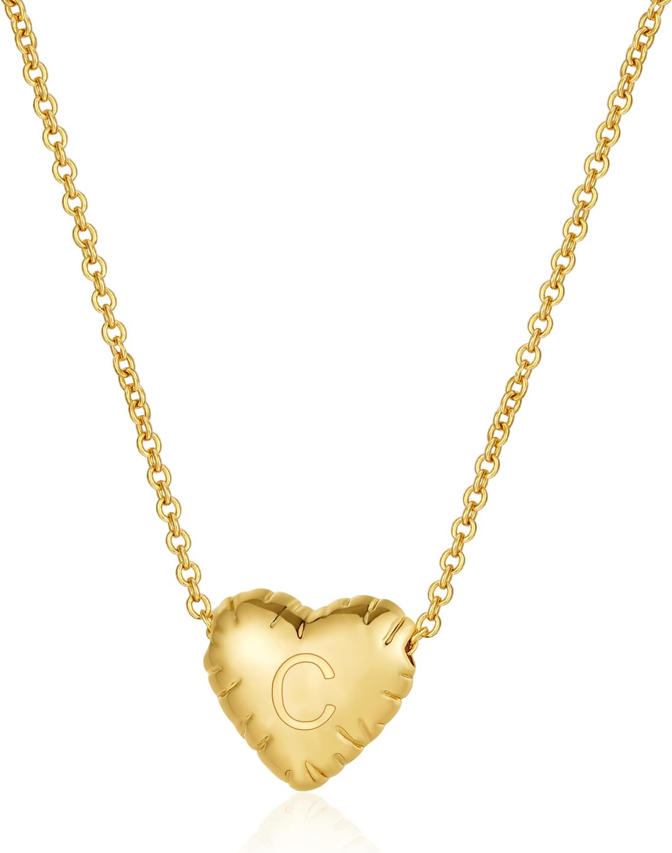 VULETOBubble Heart Initial Necklace, 14k Gold Tiny Balloon Letter Chain Jewelry Gift for Women Girls