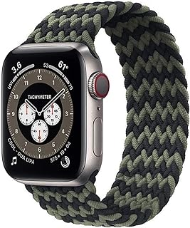 سوار مضفر واحد مصنوع من القماش والمطاط حجم 45-42-44 ملم لساعة ابل فئة 1-2-3-4-5-6-7 M - اخضر داكن - اسود للكبار الجنسين