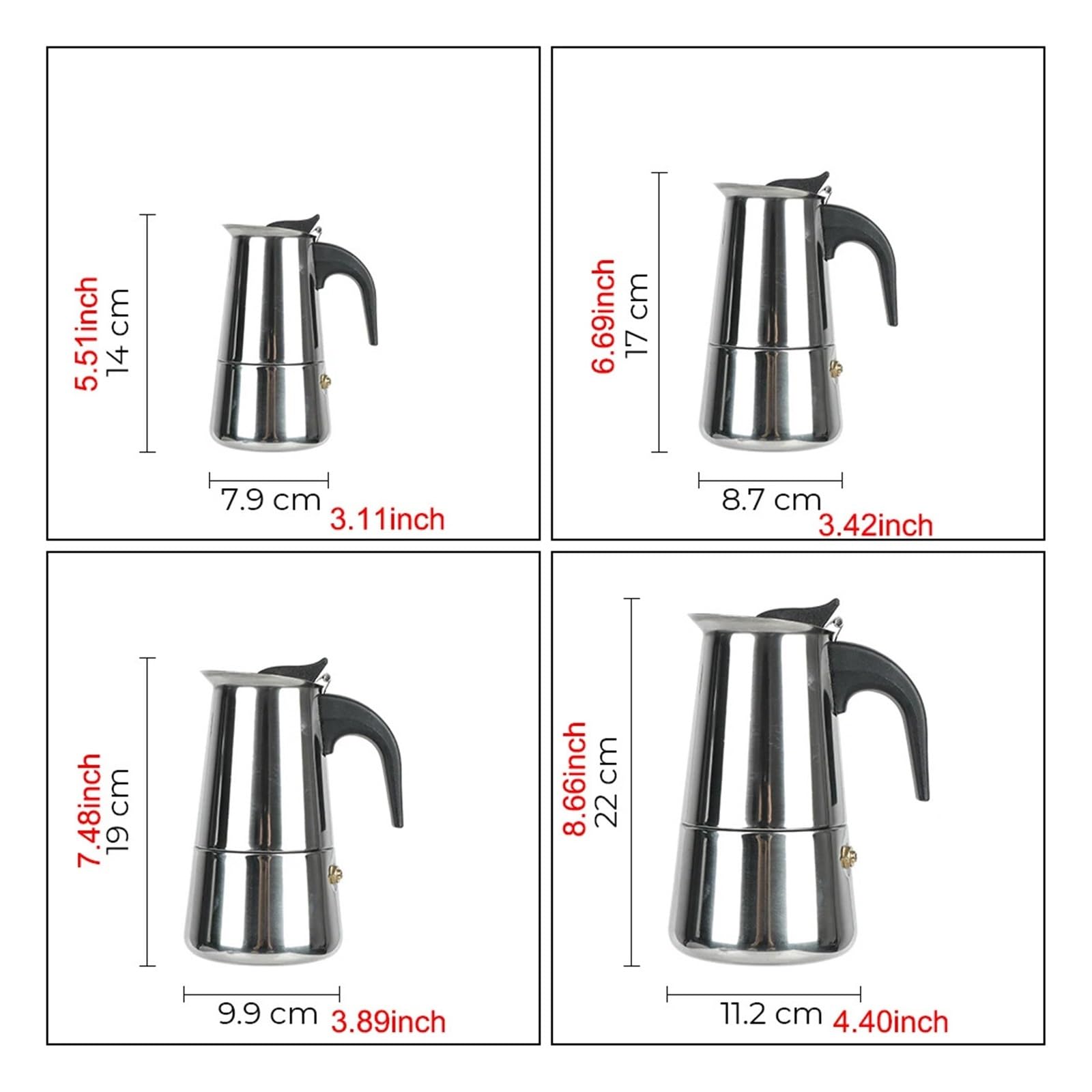 Generico Caffettiera Moka Latte Filtro 2/4/6/9 tazze in acciaio inox for cucina(450ml)