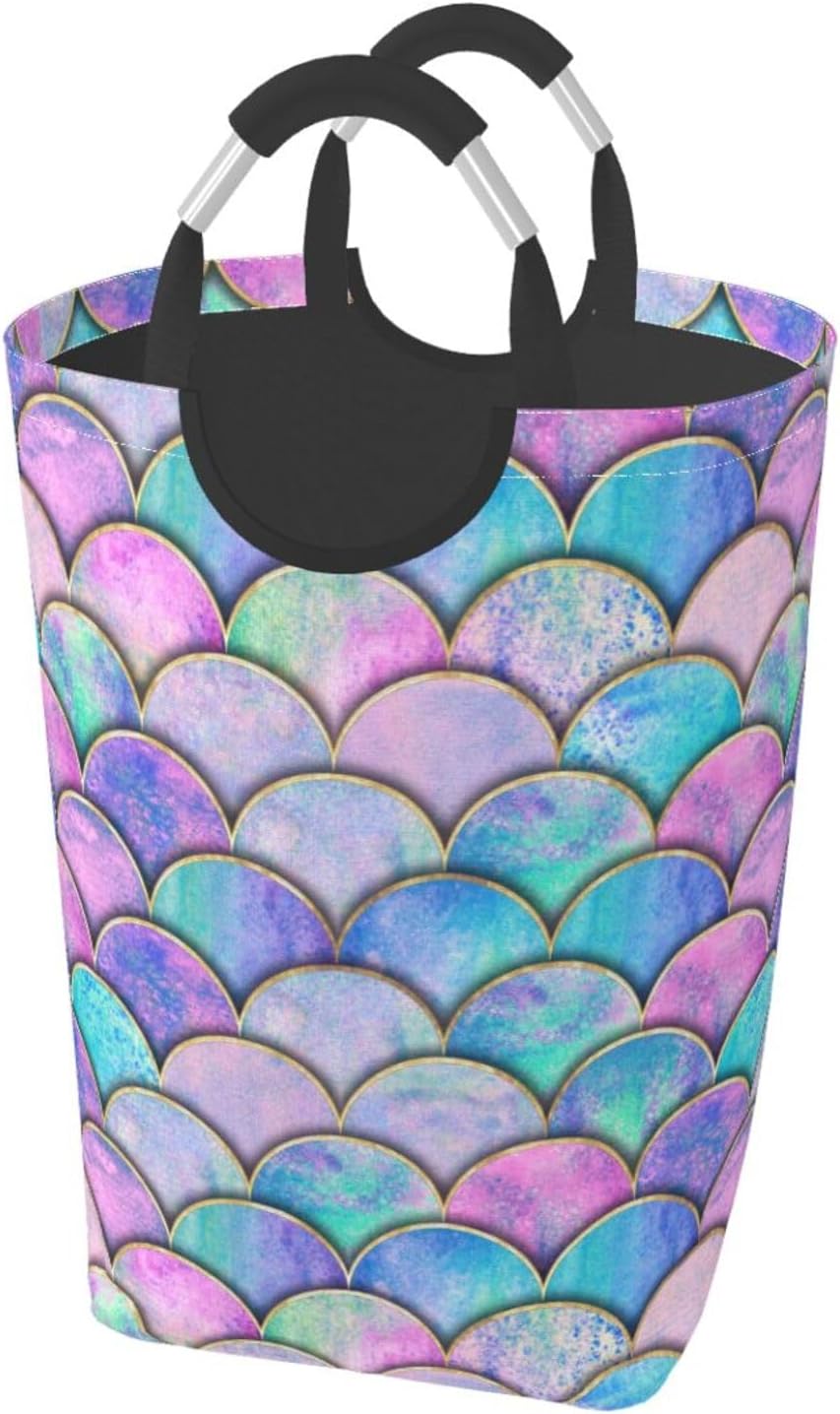 Mermaid Laundry Basket Organizer Nursery Storage Baskets Box Collapsible Laundry Hampers with Handles for Clothes Room Toys Organizer Bathroom