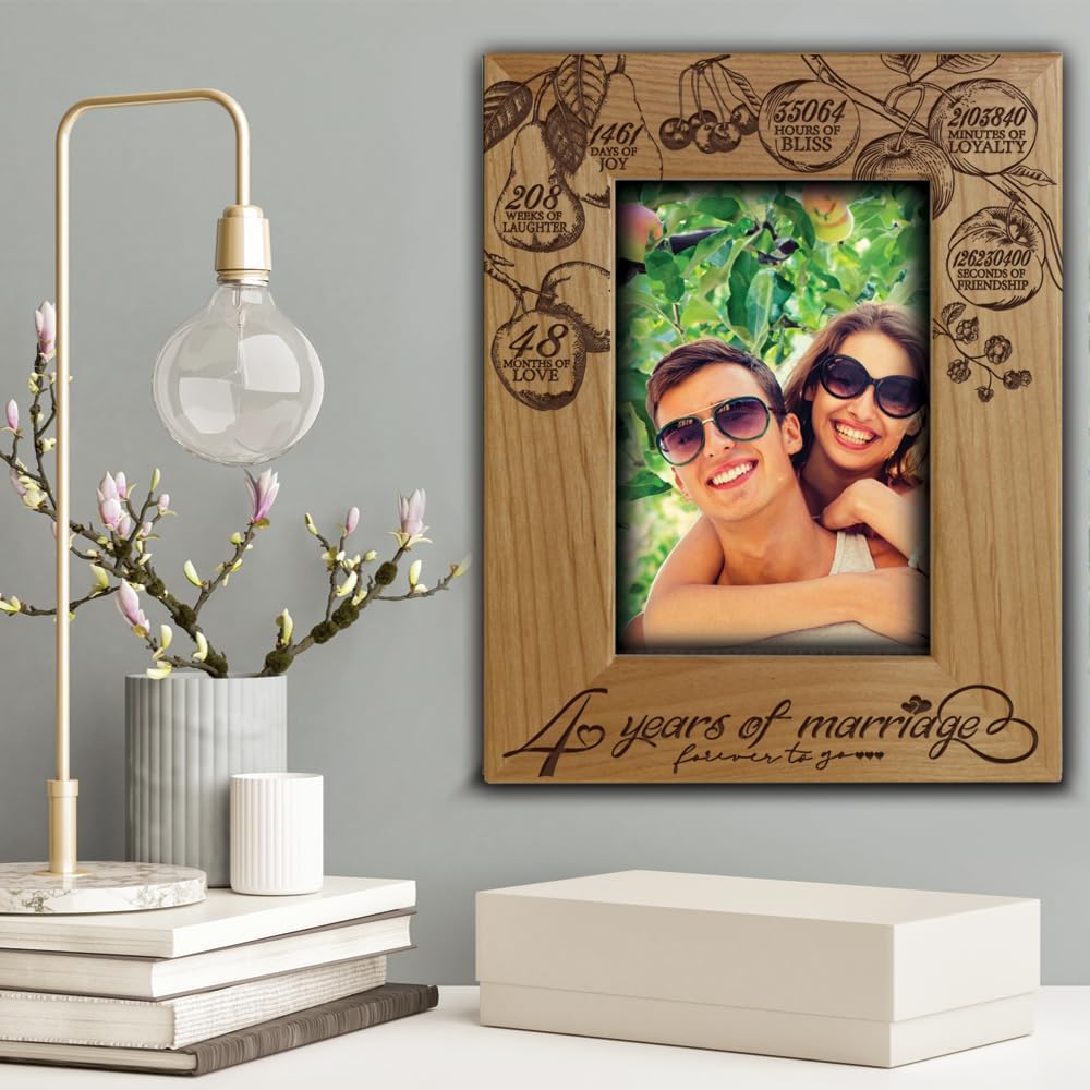 BELLA BUSTA-4 Years of Marriage-Traditional Fruit gift for 4th Wedding Anniversary for Wife, Husband, Couple-Engraved Wood Picture Frame (5x7 Vertical)