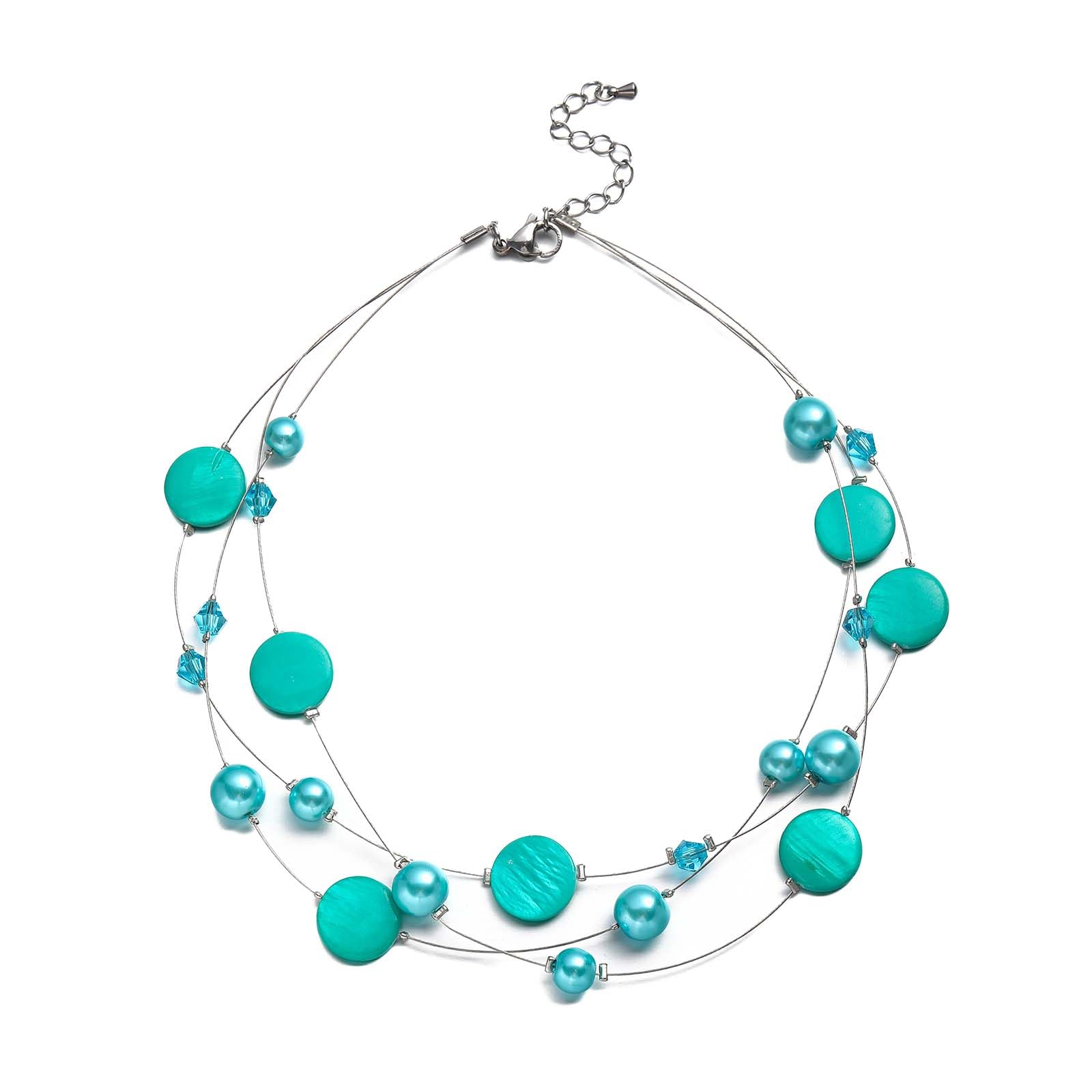 JURYLOO Layered Shell Necklaces for Women Stacked Pearl Necklaces Statement Charm Necklace Stainless Steel Boho Necklaces for Women