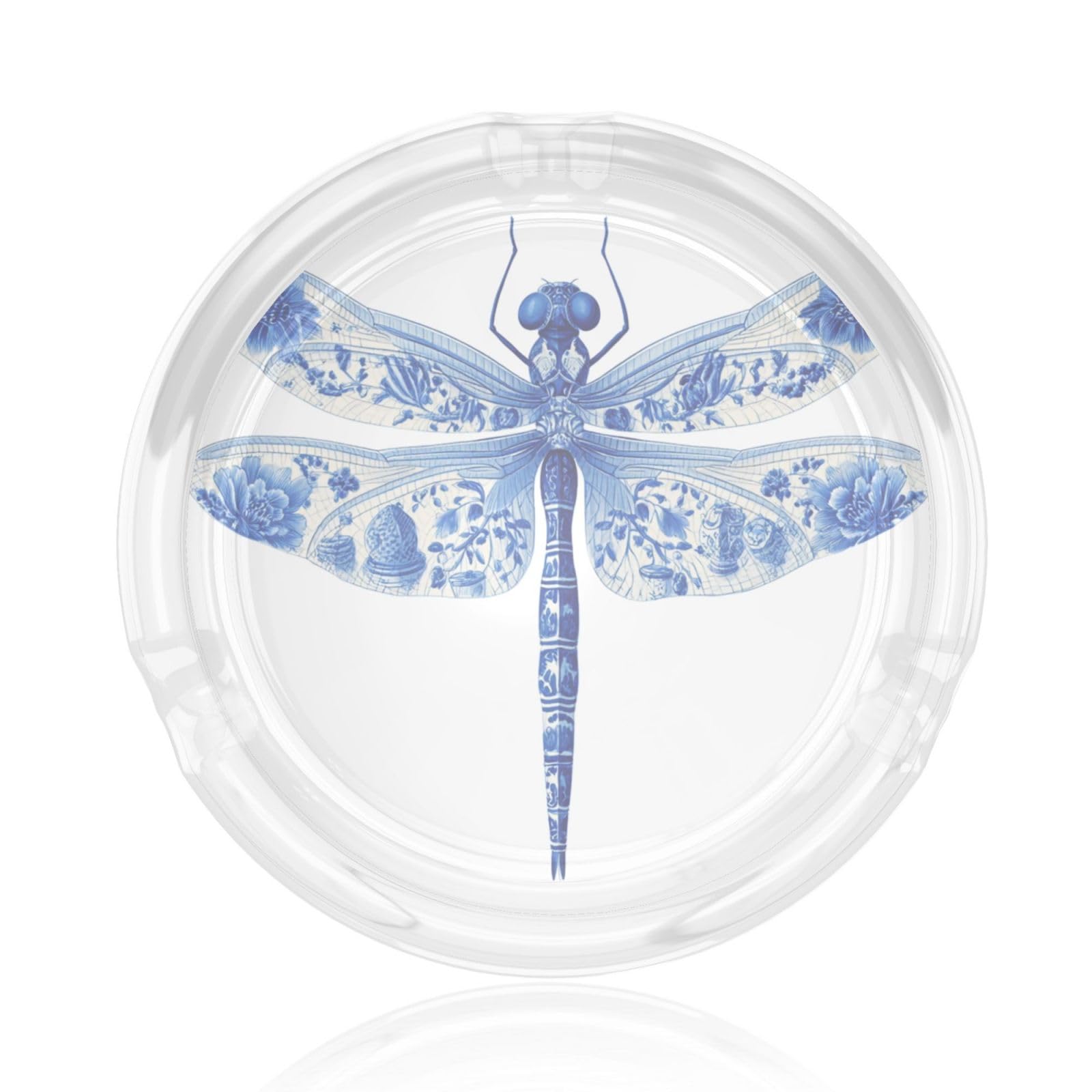 Blue And White Chinoiserie Dragonfly Glass Ashtray For Cigarettes Ash Trays Case For Home Office Decor