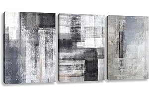 Abstract Black, White, and Grey Wall Art (3 Panels 12"x16" Canvas Prints for Home Décor)