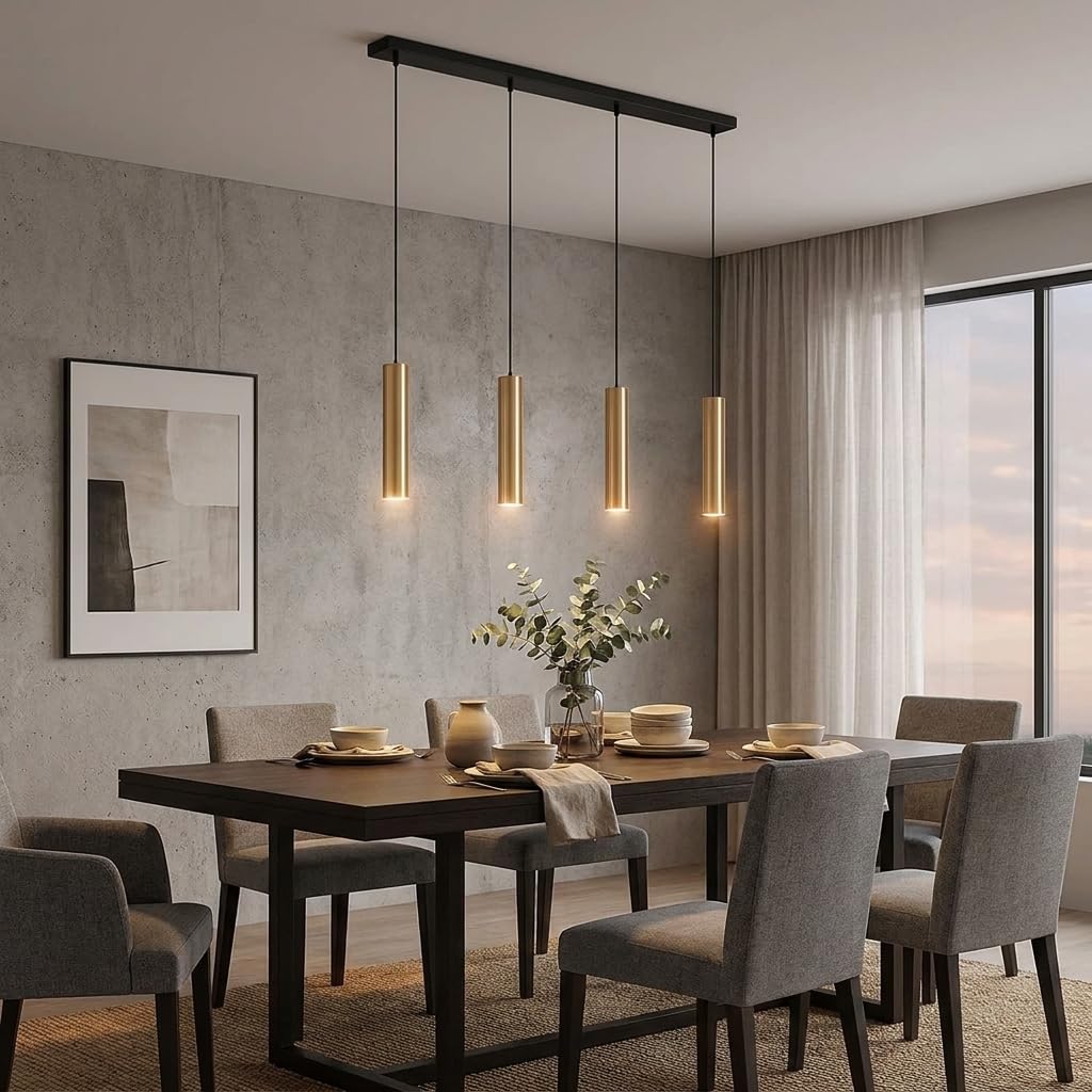 BARCELONA LED Bila 4 Vierfach Pendelleuchte GU10 Messing | Robustes Aluminium, Innenbeleuchtung, lineares Design, edle Oberfläche, Esszimmer, Küche, modernes Wohnzimmer