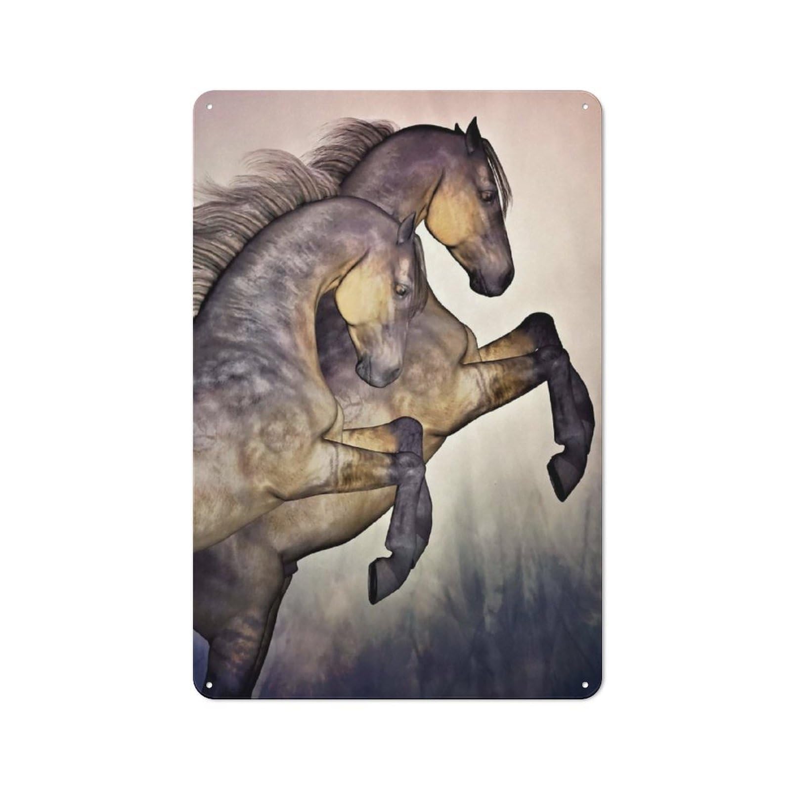 Junmoney Stallions Pastel Tin Wall Plaque 30X20cm With For Garage Wall, For Collectors Of Retro Metal Wall Decor